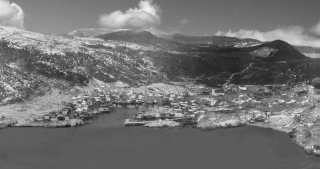 353: Aerial view of Red Island, looking west. This is the photo on the wall at the former Jerseyside  Seniors', skillfully restored. [courtesy of Pat Sampson]